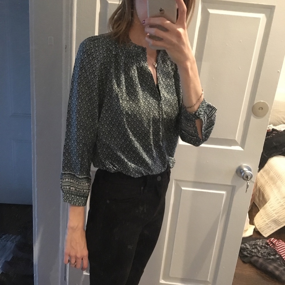 Madewell green pattern silk blouse
